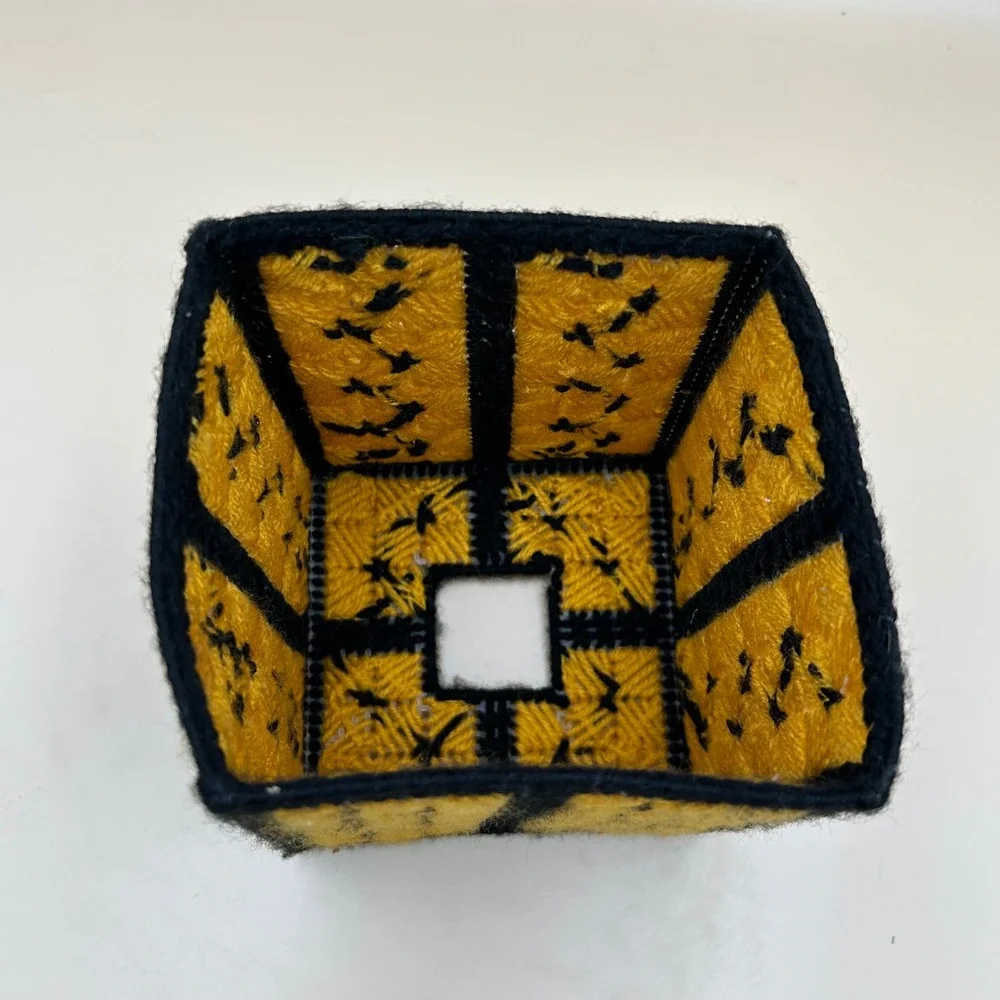 Handmade Plastic Canvas Tissue Box Cover Yellow Black Geometric Boutique Square